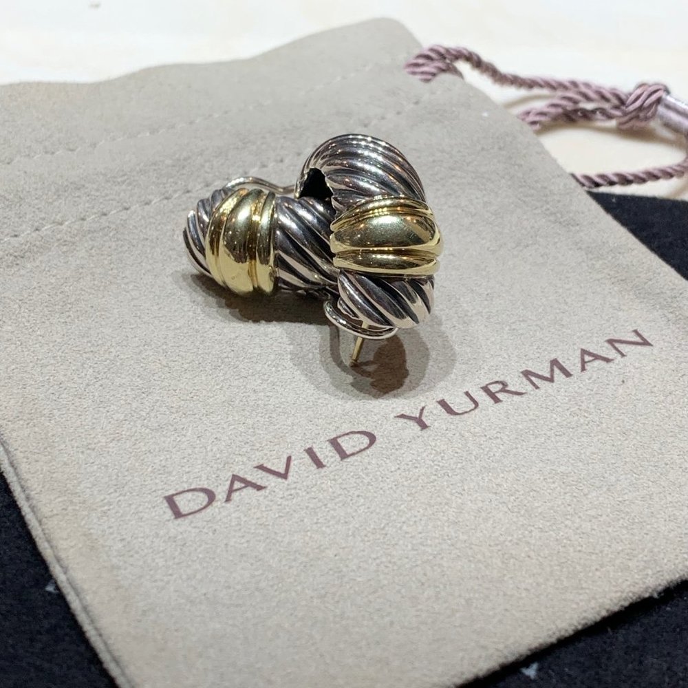 David Yurman 925 Sterling Silver 14K Yellow Gold Two Tone Cable Shrimp Earrings